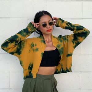 Tie Dye Deconstructed Safety Pin Sweater Cardigan